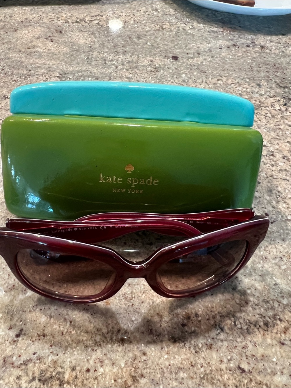 kate spade Burgundy Cat-Eye Sunglasses with Green and Teal Cases